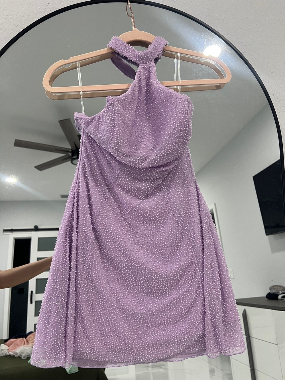 Oh Polly Lilac Beaded Halter Mini Dress